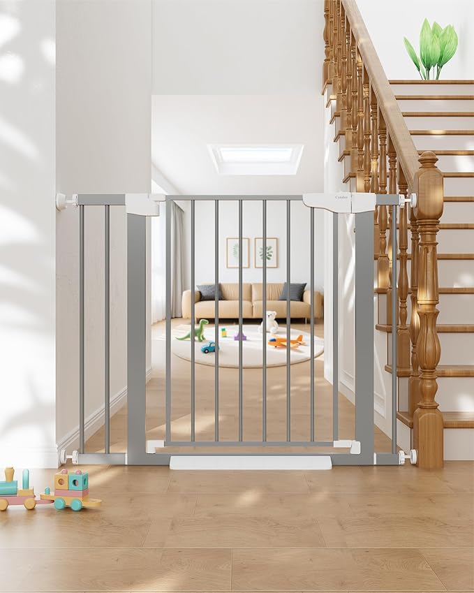 Cumbor 29.7-40.6" Baby Gate for Stairs, Mom's Choice Awards Winner-Dog Gates for Doorways, Pressure Mounted Auto-Close Pet Gates for Dogs Indoor, Safety Child Gate with Easy Walk Thru Door, Gray
