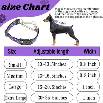 Martingale Dog Collars, Reflective Nylon Collar with Stainless Steel Chain, Adjustable Walking Training Dog Collars with Quick Release Buckle, Suitable for Small Medium Large Dogs(Purple,M)