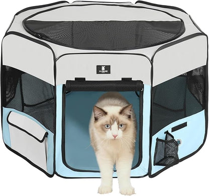 X-ZONE PET Dog Playpen Portable Pet Play Pens for Puppies, Cat, Rabbit, Chicks, Foldable Exercise Play Tent Kennel Crate, Indoor/Outdoor Travel Camping Blue Large