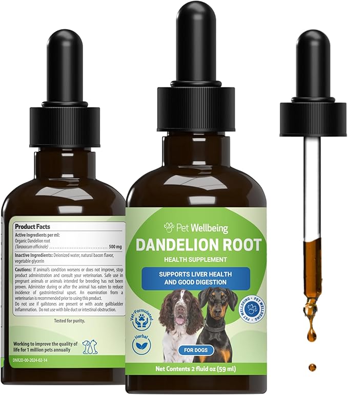 Pet Wellbeing Dandelion Root for Dogs - Liver & Heart Health, Digestive Function, Blood Sugar Support, Certified Organic - Veterinarian-Formulated Herbal Supplement 2 oz (59 ml)