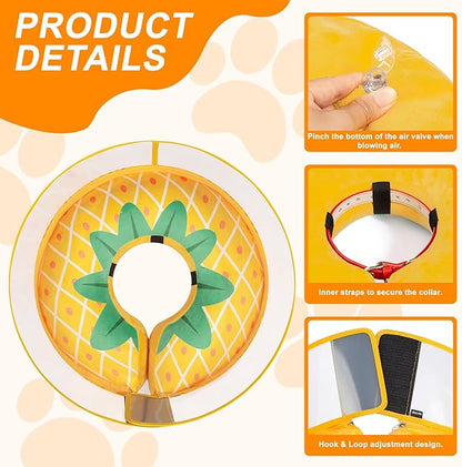 Inflatable Dog Cone Collar for Large Medium Small Dogs, Soft Dog Donut Collar Adjustable Recovery Cone for Pets After Surgery, Extra Enhanced Anti-Licking Guard Shield (Pineapple, Medium)