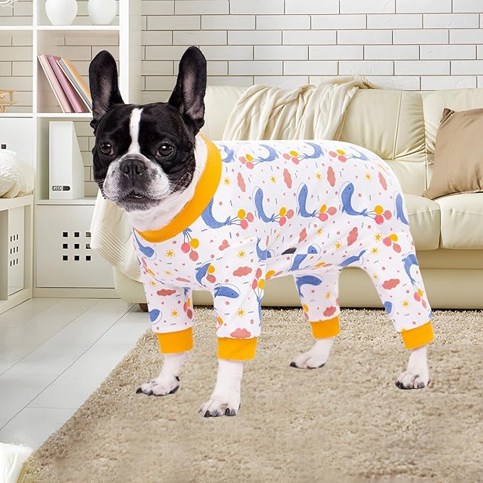 Dog Surgery Recovery Suit, Long Sleeve Onesie for Small Dogs, X-Large, Whales, Polycotton