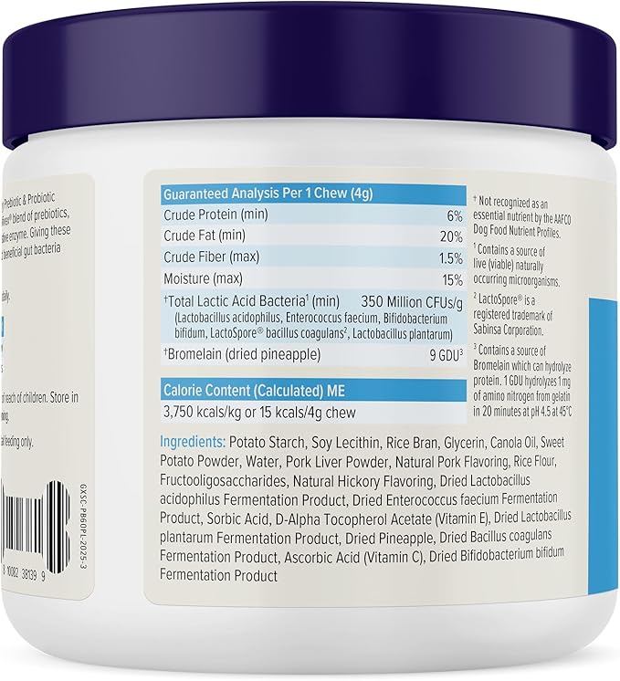 Vetnique Glandex Daily Probiotics for Dogs with Prebiotics to Support Gut Health, Diarrhea with Fiber and Digestive Enzymes, Dog Probiotic Chews or Powders (60ct Chews, Bacon Chews)