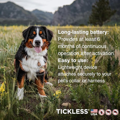 Tickless EcoPet Ultrasonic Tick and Flea Device | Free of Fragrances and Odors | Protection for Cats and Dogs | Lasts 6 Months | Safety in Nature and Cities | On Collar, Harness | for All Pet Sizes