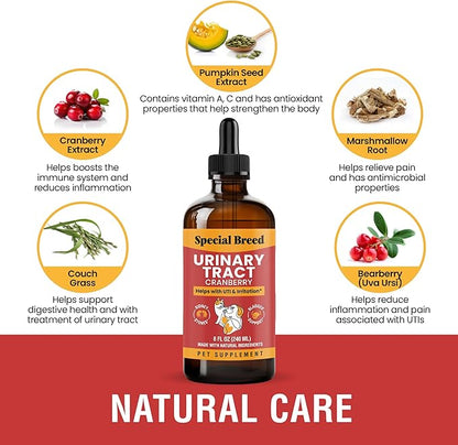 Cat & Dog Urinary Tract Infection Treatment – Natural UTI Relief with Cranberry Drops – Kidney & Bladder Support – Helps Incontinence, Frequent Urination, Bladder Stones – Pet Renal Care Drops