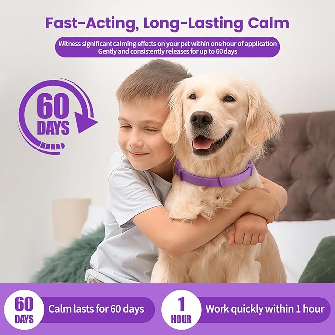 Calming Collar for Dogs - Fast Acting, Lasts 60 Days, Choking-Free Design Pheromone Collar for All Large Medium Small Dogs (Black, 3 Pack)
