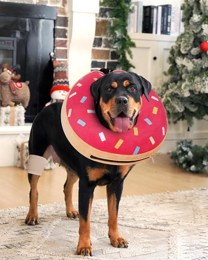 Inflatable Dog Pillow Cone Collar After Surgery, Donut Soft Neck Cone for Golden Retriever & German Shepherd Extra Large Dogs, etc, Recovery E Collar to Stop Licking Pink Donut