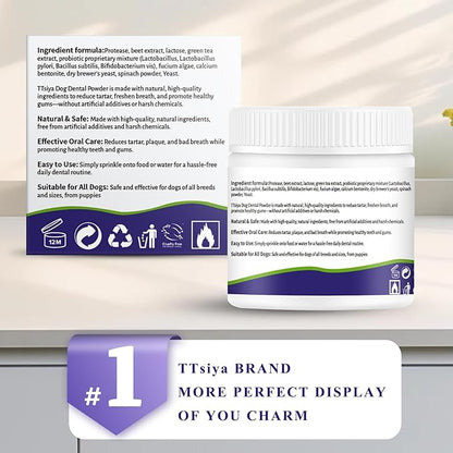 Dog Dental Cleaning Powder - Probiotic Dental Care freshens Breath, Controls Plaque, and removes Tartar.for All Dog Breeds.100g