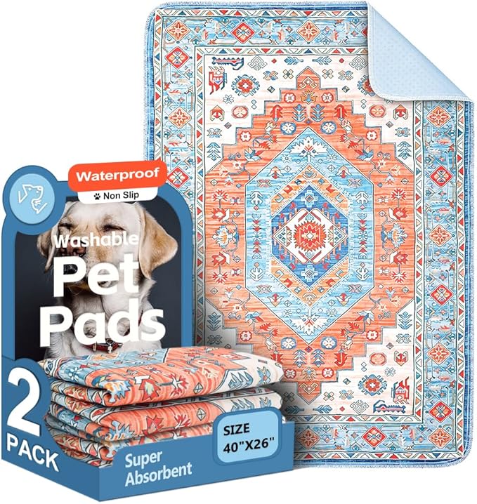 Washable Pee Pads for Dogs 2 Pack Reusable Puppy Training Pads 40"x26" Super Absorbent Waterproof Dog Training Pads, Non-Slip Potty Pads Whelping Pads Litter Mat Pet Supplies - Orange/Mix