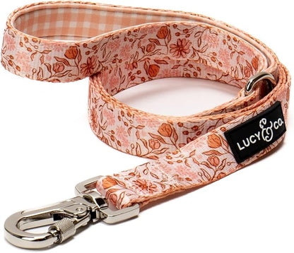 Lucy & Co. 5 Foot Designer Dog Leash for Small, Medium or Big Dogs or Puppies Puppy – Pet Accessories & Supplies- Large-Peach Pink Floral Plaid