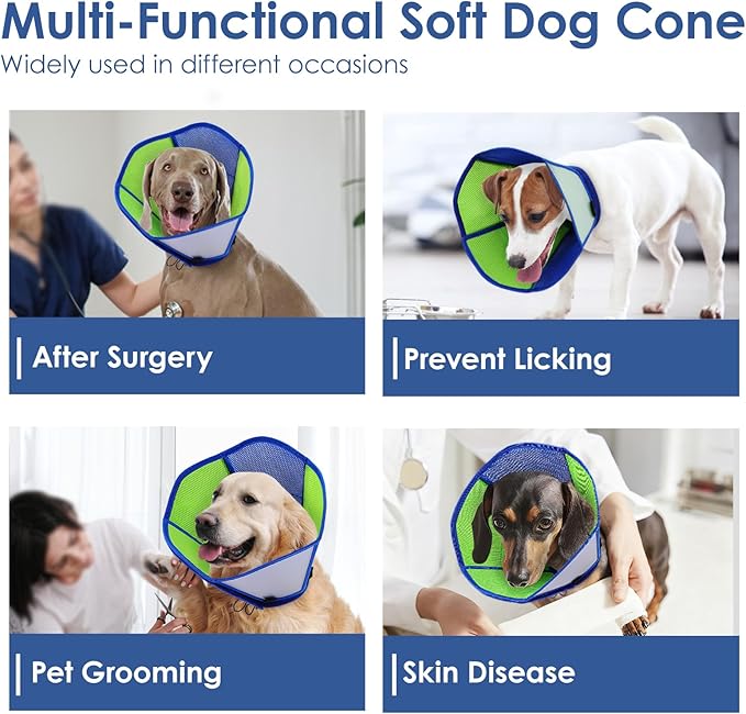 AOFITEE Dog Cone - Soft Cones for Dogs After Surgery, Comfy Cones for Large Dogs to Stop Licking, Adjustable Soft Dog Cone Collar, Elizabethan Pet E-Collar for Wound Healing, Bluegreen Large