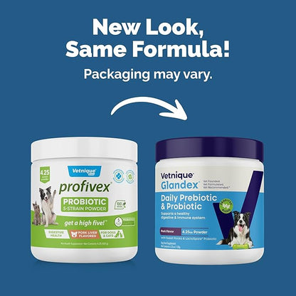 Vetnique Glandex Daily Probiotics for Dogs with Prebiotics to Support Gut Health, Diarrhea with Fiber and Digestive Enzymes, Dog Probiotic Powder (4.25oz Powder, Pork Powder)