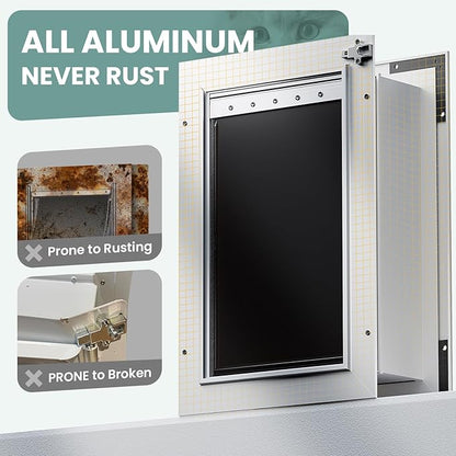 3-Flap Insulated Aluminum Dog Door for Walls, Heavy-Duty Telescoping Pet Door with Dual Security Locks & Magnetic Flaps, Closing Panel, XLarge, Pets Up to 220 LB