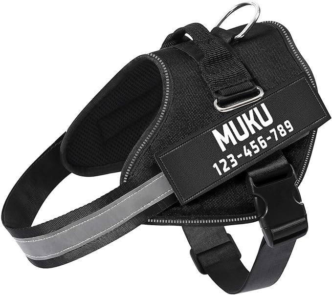MUMUPET Custom Dog Harness Vest with 2 Personalized Name & Phone Patches, No Pull Reflective Adjustable with Handle, Soft Breathable Padding for Small Dogs (Black, S)