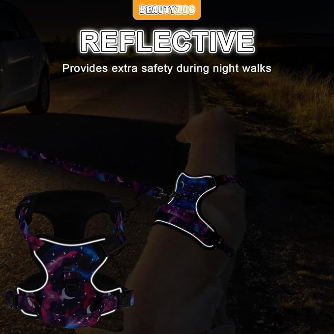 BEAUTYZOO No Pull Dog Harness and Leash Set for Small Dogs, Adjustable Dog Vest Harnesses with 2 Metal Leash Clips, Reflective Oxford No Choke Escape Proof Step in Pet Vest with Handle, Purple S