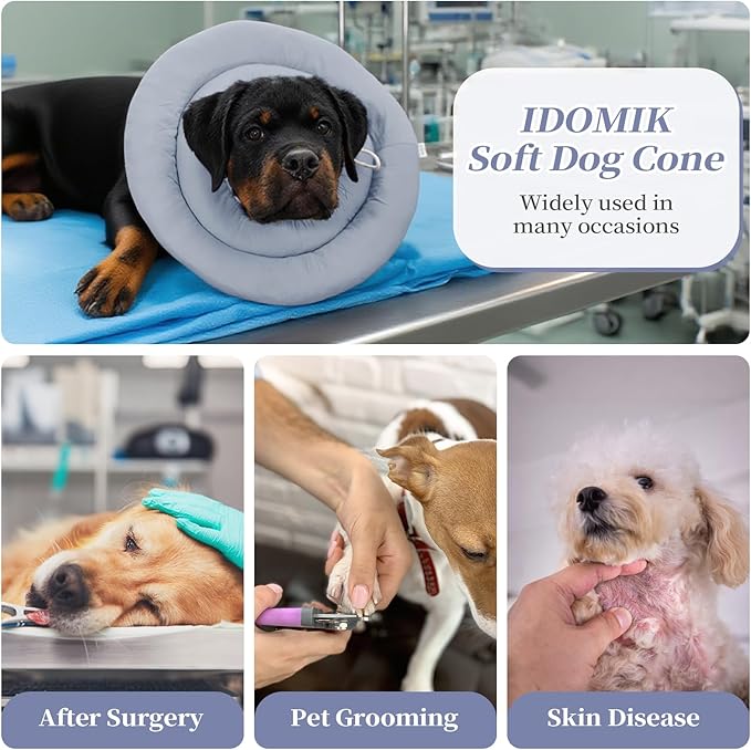 IDOMIK Dog Recovery Collar, Waterproof Soft Dog Cone After Surgery, Comfy Protective Elizabethan Collar Alternative for Dogs Cats, Adjustable Pet Neck Donut Cone Anti-Licking Biting Wounds,Blue,S