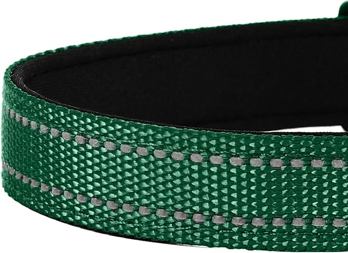 Reflective Dog Collar, Adjustable Soft Neoprene Padded Nylon Pet Collars with Buckle for Extra Large Dogs, Dark Green,XL