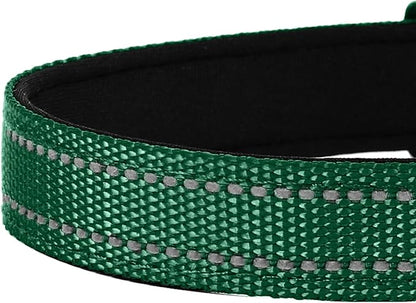 Reflective Dog Collar, Adjustable Soft Neoprene Padded Nylon Pet Collars with Buckle for Small Dogs, Dark Green,S