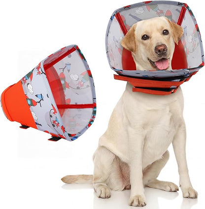 Allroaring Dog Cone, Soft Dog Cone Collar to Stop Licking, Adjustable Cones for Large Dogs, Comfy Pet Recovery Collars & Cones Alternative for After Surgery Wound Healing, Red L
