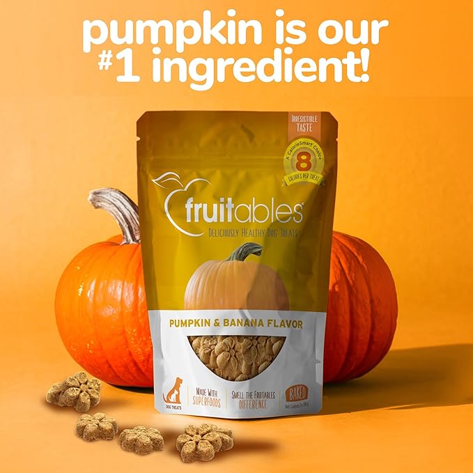 Fruitables Baked Dog Treats, Healthy Pumpkin Treat for Dogs, Low Calorie & Delicious, No Wheat, Corn or Soy, Made in The USA, Pumpkin and Banana Flavor, 12oz (Pack of 2)