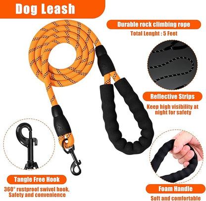 No Pull Dog Harness Adjustable Collar & Leash Set - Dog Halter Harnesses Collapsible Bowls & Poop Bag Dispenser Muzzle ID Tags Toys Fits Small Medium Large Dogs (Orange-L)