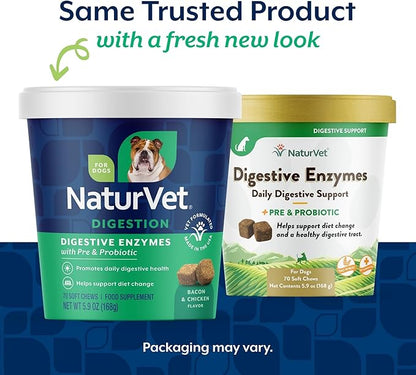 NaturVet – Digestive Enzymes - Plus Probiotics & Prebiotics – Helps Support Diet Change & A Healthy Digestive Tract – for Dogs (Soft Chews, 70 Count)