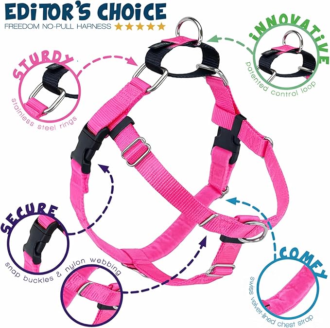 2 Hounds Design Freedom No Pull Dog Harness, Adjustable Harness, Easy Walking & Comfortable Control, Fits Small, Medium & Large Dogs, Solid Colors, Made in USA, 1" XXL, Hot Pink