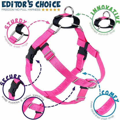 2 Hounds Design Freedom No Pull Dog Harness, Adjustable Harness, Easy Walking & Comfortable Control, Fits Small, Medium & Large Dogs, Solid Colors, Made in USA, 1" XXL, Hot Pink