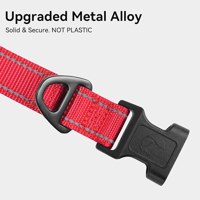 Joytale Reflective Dog Collar, Soft Neoprene Padded, Metal D-Ring, Nylon Pet Collar Adjustable for Puppy and Small Dogs, Red, XS