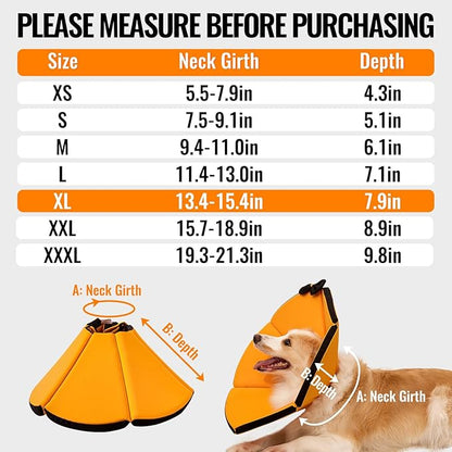 MAXFUT Soft Dog Cone Collar,Foam Cone for Dogs to Stop Licking After Surgery,Non Inflatable Dog Donut Cone (Orange, XL)
