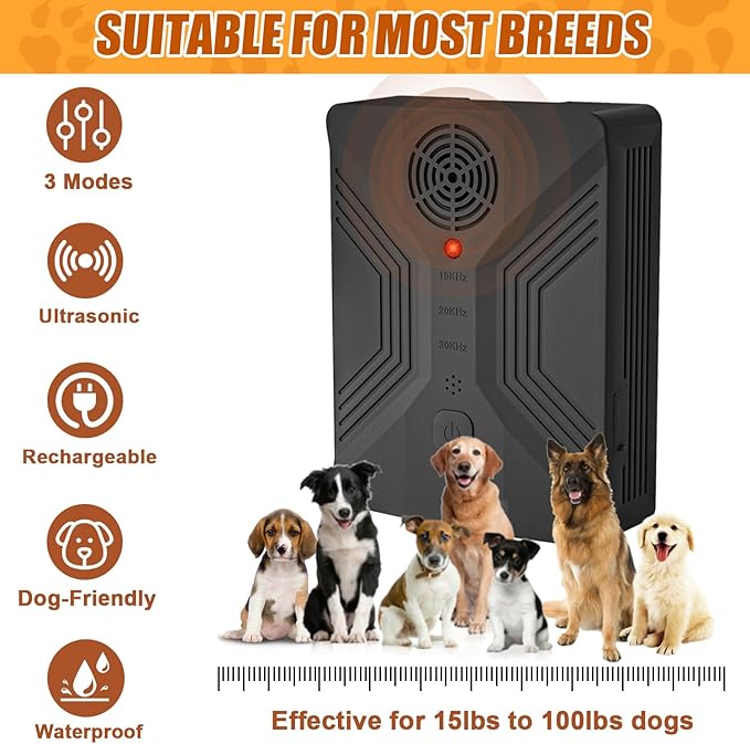 Dog Bark Deterrent Devices, Anti Barking Device for Dogs Long Range 50FT, 3 Modes Stop Dog Barking Devices, Rechargeable Bark Box, Ultrasonic Barking Deterrent Devices for Dog Training (Black)