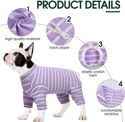 Kuoser Recovery Suit for Small Dogs After Surgery, Long Sleeve Dog Surgery Recovery Suit, Dog Onesie for Abdominal Wounds Skin Disease, Purple S
