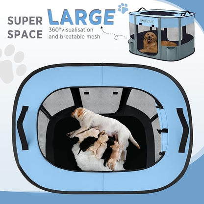 Foldable Dog Cat Playpen, Portable Dog Crate for Puppies, Cat, Puppy Play Pen for Indoors, Kennel Tent Crate for Indoor Outdoor Travel Camping Use with Carrying Case (Blue, S)