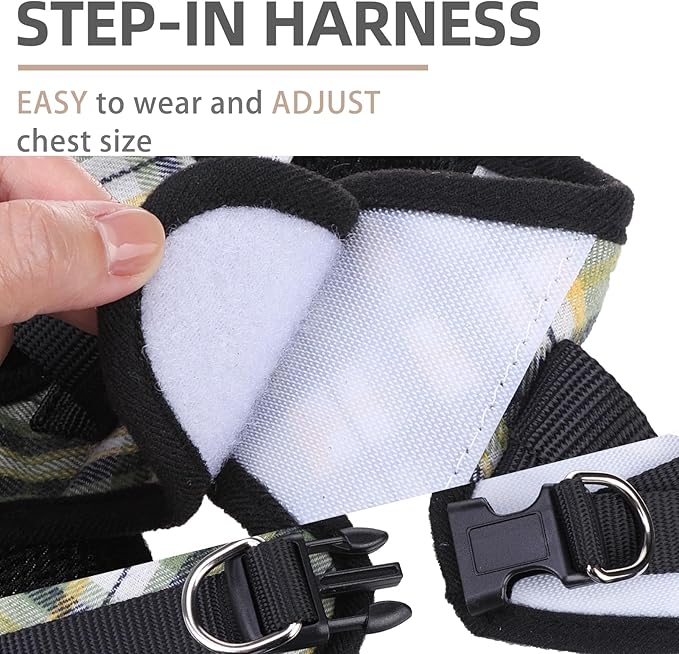 PUPTECK Adjustable Dog Harness Collar and Leash Set Step in No Pull Pet Harness for Small Medium Dogs Puppy and Cats Outdoor Walking Running, Soft Mesh Padded Reflective Vest Harnesses, Grn&YLW, XXS