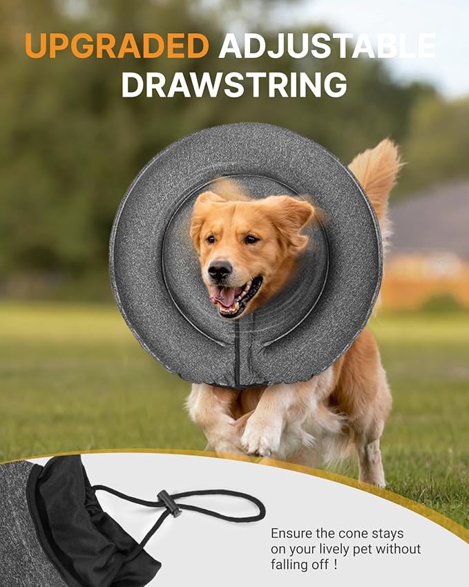 MIDOG Dog Cone Collar for Large Medium Dogs, Soft Inflatable Dog Cone Alternative After Surgery, Adjustable Protective Recovery Cone - Patented Alternative E Collar Does Not Block Vision (Gray,S)