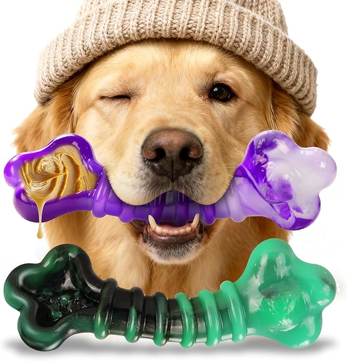 Kseroo 2-Pack Dog Chew Toys for Aggressive Chewers: Indestructible Dog Toys for Large Breed, Tough Dog Chew Bones to Keep Them Busy, A for Large Dogs