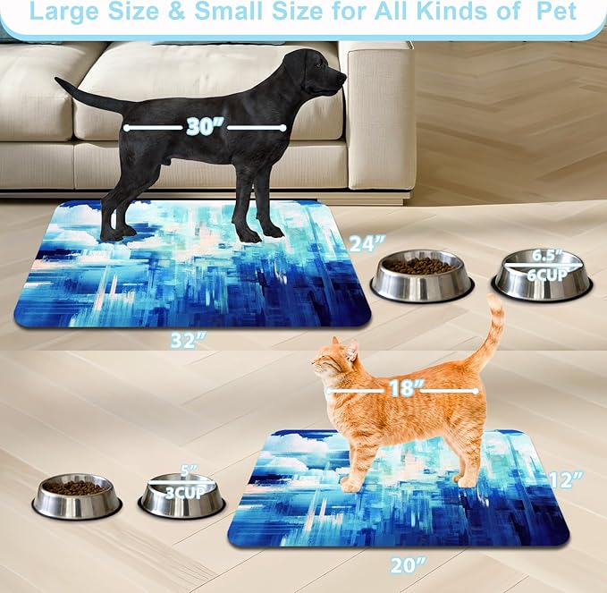 Dog Food Mats for Floors Waterproof Mat for Cat Food and Water Bowls - Absorbent Quick Dry Non Slip Mat for Pet Feeding