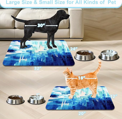 Dog Food Mats for Floors Waterproof Mat for Cat Food and Water Bowls - Absorbent Quick Dry Non Slip Mat for Pet Feeding