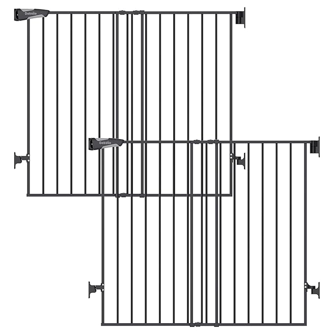 Babelio Baby Gate for Stairs, Kitchen & Doorways, No Bottom Bar| Easy Install| One-Handed Operation| Auto-Close| Hardware Mount Safety Dog Gate (Black - B17, 34" H, 26-43" W-Standard 2 Pcs)