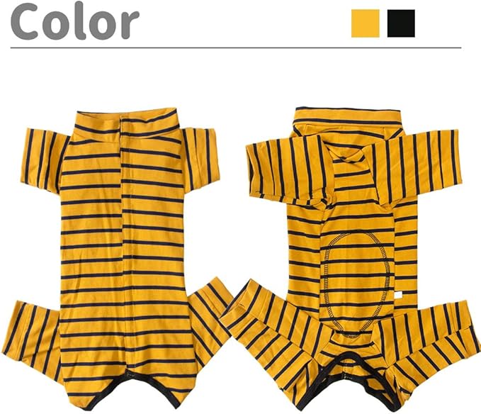 Dog’s Recovery Suit Post Surgery Shirt for Puppy, Full Coverage Dog's Bodysuit Wound Protective Surgical Clothes for Small and Medium Pets (Yellow Black Stripe-XL)