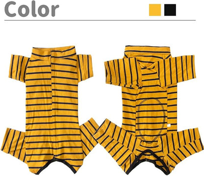 Dog’s Recovery Suit Post Surgery Shirt for Puppy, Full Coverage Dog's Bodysuit Wound Protective Surgical Clothes for Small and Medium Pets (Yellow Black Stripe-XL)