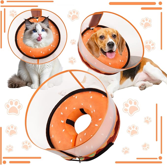 Inflatable Dog Cone Collar with Detachable Enhanced Anti-Licking Shield, Soft Neck Donut Collar for Dogs After Surgery, Adjustable Dog Cone Alternative for Large Medium Small Dogs & Cats