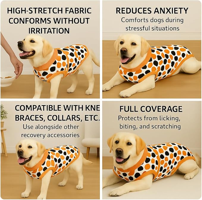 PetWarm Dog Recovery Suit, Recovery Suit for Female Male Dogs, Dog Onesie After Surgey Spay Neuter Professional Pet Abdominal Wounds Bandages, Leopard Pattern, Orange, L