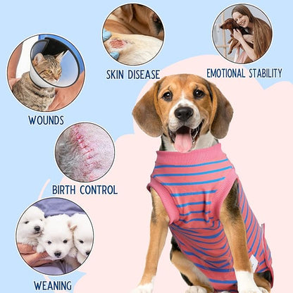 Dog Surgery Recovery Suit, Recovery Shirt for Male Female Dog Cats, Cone E-Collar Alternative Abdominal Wounds Spay Bandages Onesie, Anti-Licking Pet Surgical Recovery Suit,Pink Large