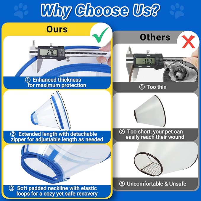 Dog Cone to Stop Licking, Clear Recovery Collar with Detachable Zipper, Sturdy Elizabethan Collar for Large Medium Small Dogs, Soft Adjustable Cone After Surgery Patented, Blue XL