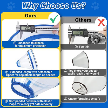 Dog Cone to Stop Licking, Clear Recovery Collar with Detachable Zipper, Sturdy Elizabethan Collar for Large Medium Small Dogs, Soft Adjustable Cone After Surgery Patented, Blue M