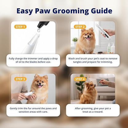 Silent Pet Paw Trimmer | Cordless Shaver for Dogs, Cats, Big & Small Animals with Light | Rechargeable Home and Salon Grooming Tool for Paws, Face, Ears, Butt