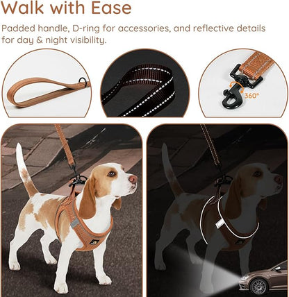 BELLA & PAL Step in Vest Harness for Small and Medium Dogs, No Pull Small Dog Harness with Leash Set, Comfortable Air Mesh Dog Vest Harness with Reflective Strip (Mokka, L)