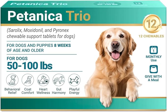 Triple Wormer Dog Tablets-Dewormax for Large Dogs Supports Removal of Tapeworms Roundworms & Hookworms 48 mg/tab for Dogs 51-100lbs, 12 Tablets Supply