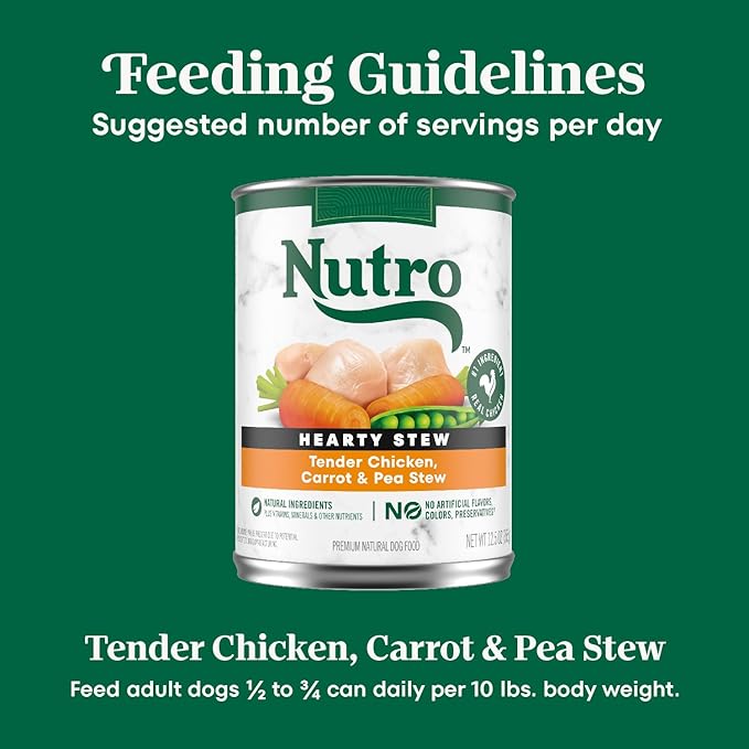 Nutro Hearty Stew Canned Wet Dog Food, Natural Grain Free Dog Food Wet Cuts in Gravy Tender Chicken with Carrot & Pea Stew, 12.5 oz. Cans (12 Count, Pack of 1)